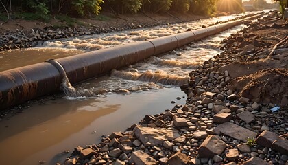 Concetto di inquinamento industriale e delle acque ,  acque sporche e tossiche riversate in fiumi e ruscelli
