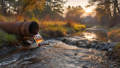 Concetto di inquinamento industriale e delle acque ,  acque sporche e tossiche riversate in fiumi e ruscelli