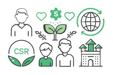  corporate social responsibility editable stroke outline icon set Vector illustration on white background.