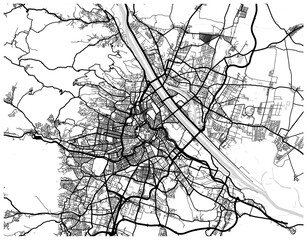 Monochrome city map with road network of Vienna
