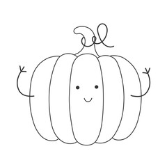 Vector Illustration of Children Healthy Nutrition Concept with a Cute Doodle Funny Pumpkin. Baby Vegetable Character or Mascot