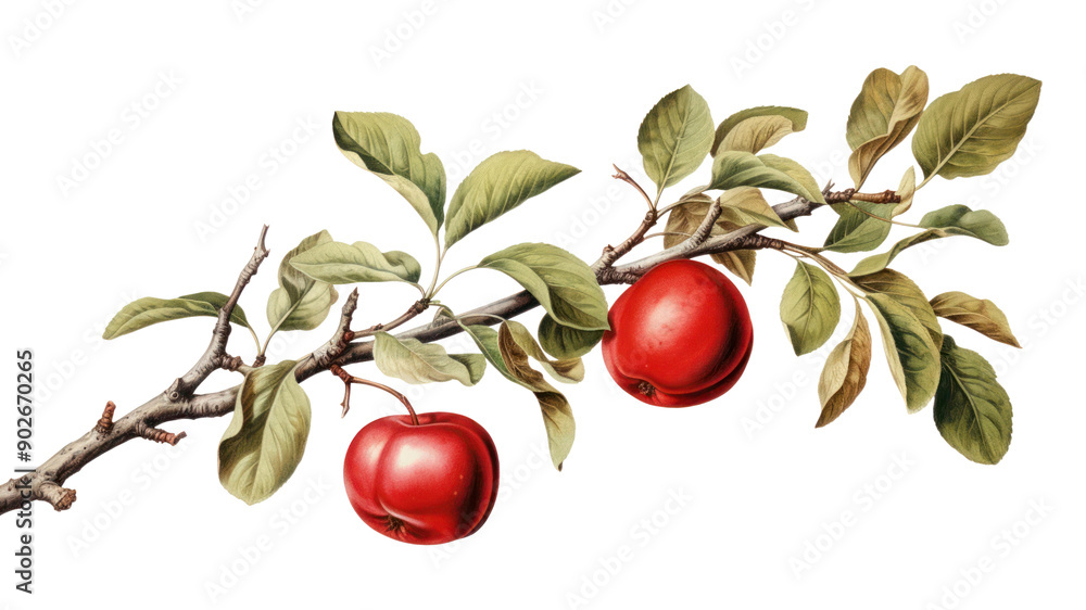 Poster PNG Branch plant apple fruit.