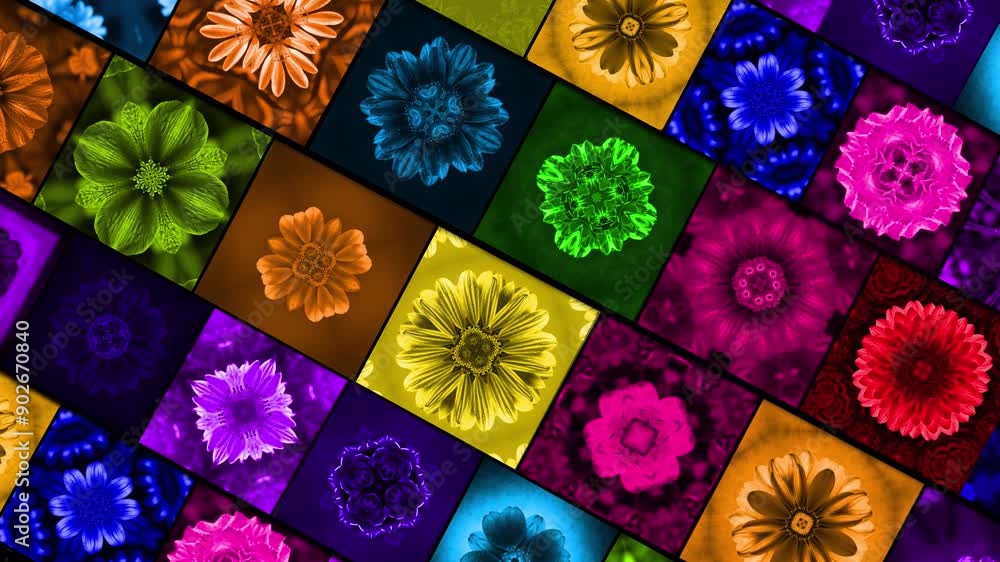 Poster mandala flower kaleidoscope vj loop grid multiple video motion background