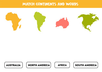 Matching game with continents. Find continents and their names.