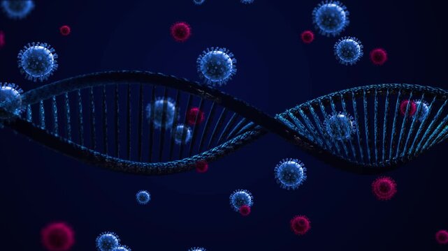 3d dna animation background. virus attack on Human Dna, microorganism attack Dna cell. Coronavirus Covid-19 virus motion animation. medical science and medical, DNA of Human