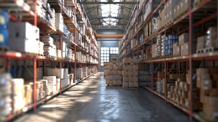 Large warehouse with shelves filled with boxes