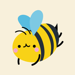 Obraz premium Cute kawaii bee in cartoon, flat, doodle, simple style. Design element for posters, postcards, greeting cards, wallpapers, children's clothes, fabrics, t-shirts, logos