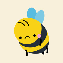 Cute kawaii bee in cartoon, flat, doodle, simple style. Design element for posters, postcards, greeting cards, wallpapers, children's clothes, fabrics, t-shirts, logos