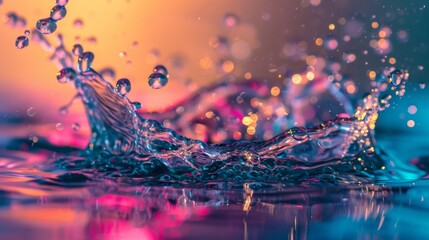 Fototapeta premium Dynamic water splash with colorful bokeh
