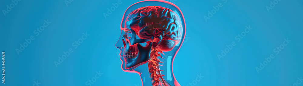 Poster explore a detailed 3d head design highlighting mental health and clarity, featuring a deep depth of 