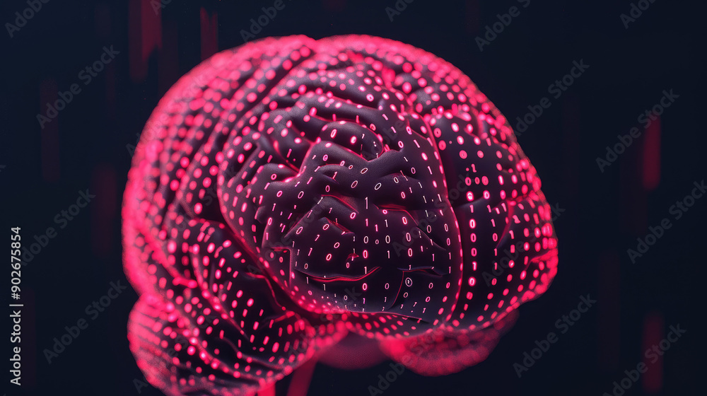 Poster explore a 3d representation of a mind processing digital data streams related to mental health, idea