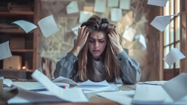 Writer pulling hair in frustration while struggling to overcome writer's block