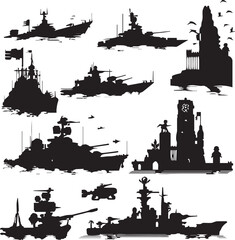 Obraz premium War Machine Shadowy Silhouette Vector Art Pack