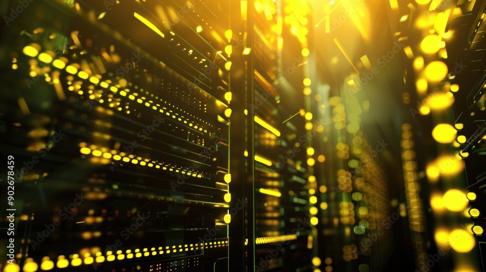 Poster server racks glowing with data