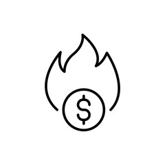 Burning money outline icons, Inflation minimalist vector illustration ,simple transparent graphic element .Isolated on white background