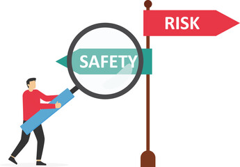 Signpost pointing to different directions - safety and risk 2d flat vector illustration

