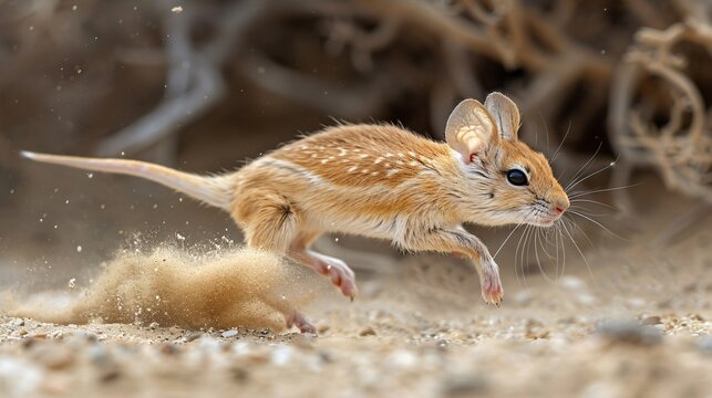 A Desert Jerboa Leaping Through the Sand