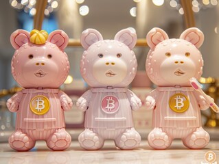 Colorful Collectible Bear Figures Displayed in Modern Home Setting During Soft Ambient Light