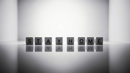Stay Home Message with Letter Blocks on Reflective Surface
