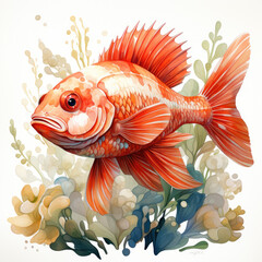 Watercolor Rockfish, clipart Illustration, Generative Ai