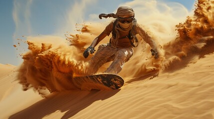Sandboarding in the Sahara Desert