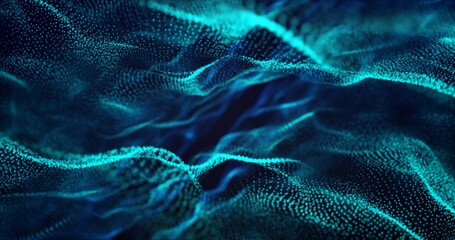Abstract image with wavy blue particles. Depth of field effect, blur effect.