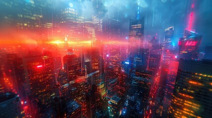 Obraz premium Hyper-Detailed Abstract Cityscape with Blurred Lights and Long Exposure for a Vibrant Urban Scene