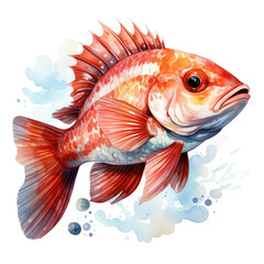 Fototapeta premium Watercolor Rockfish, clipart Illustration, Generative Ai