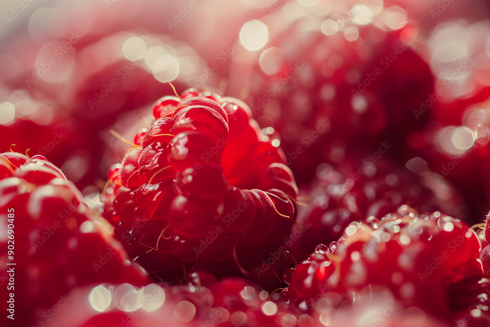 Sticker Close-up, Fresh raspberries.