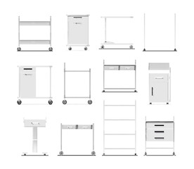 Medical table cart and cabinet on wheel white hospital furniture set realistic vector illustration © Vikivector