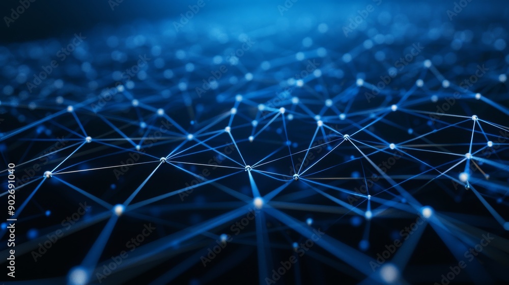 Poster illuminating the digital realm - 3d neon blue global network connection. conceptual visualization of