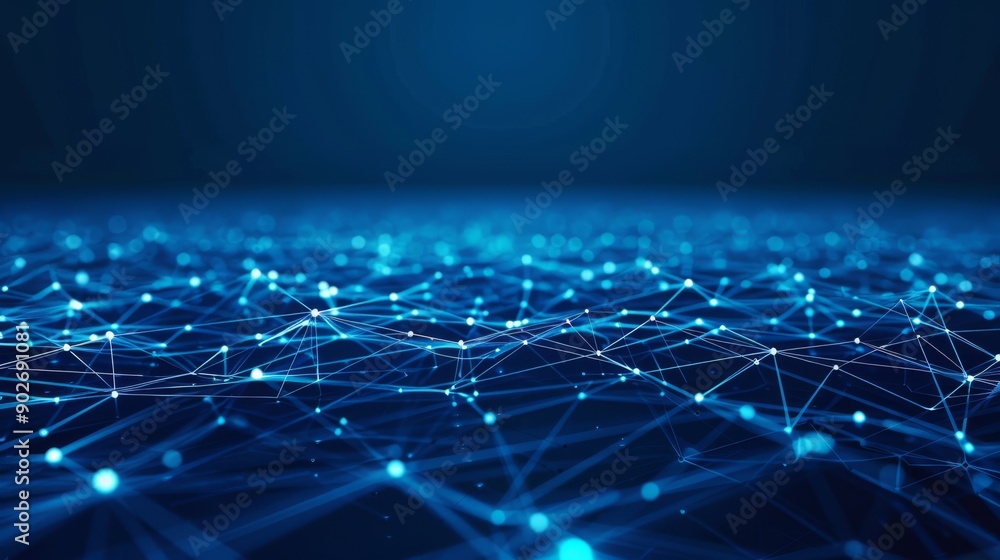 Poster global connectivity network map in blue tones - futuristic 3d rendering for tech concept