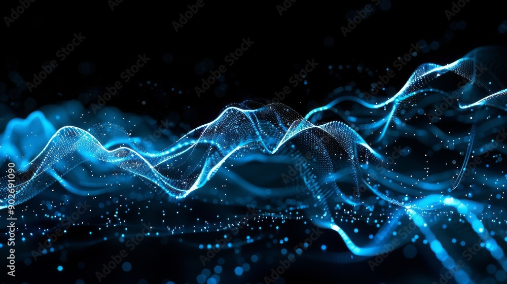 Poster illuminated digital wave - abstract 3d concept for data flow and information technology