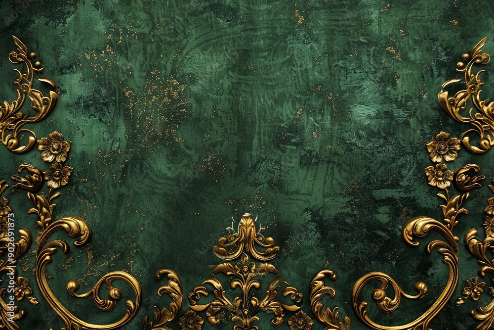 Canvas Prints A green background with gold leaf designs