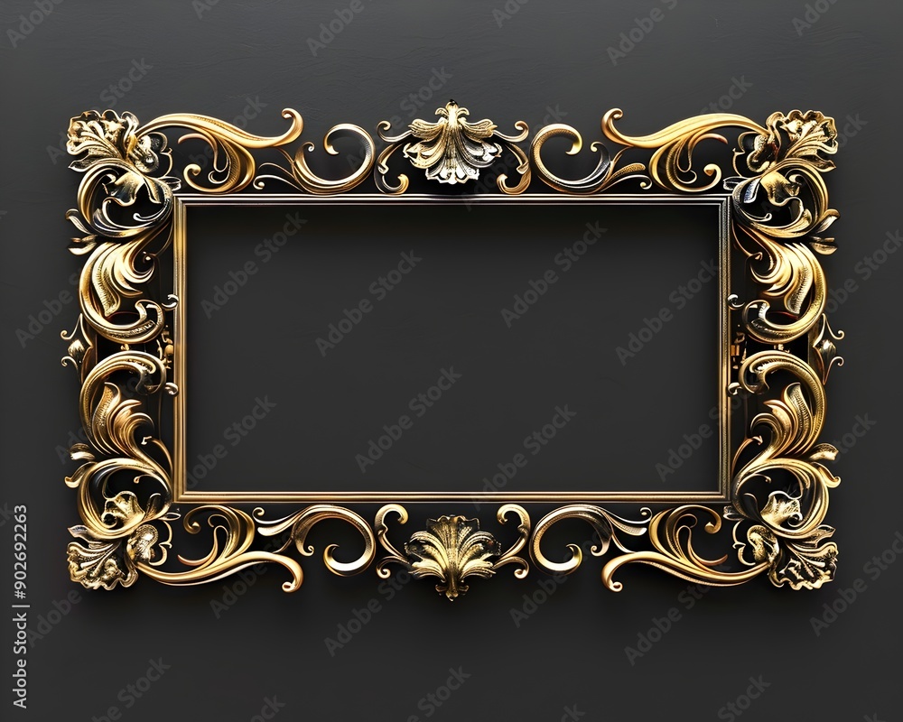 Poster elegant gold frame with intricate patterns and a polished finish isolated of decorative frame concep