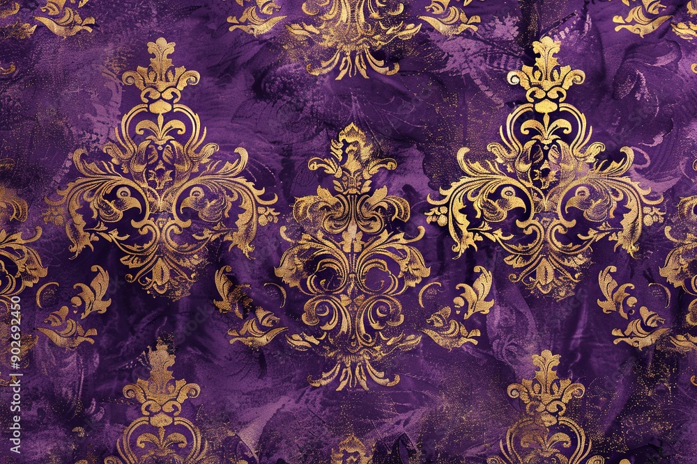 Poster A purple and gold floral patterned wallpaper