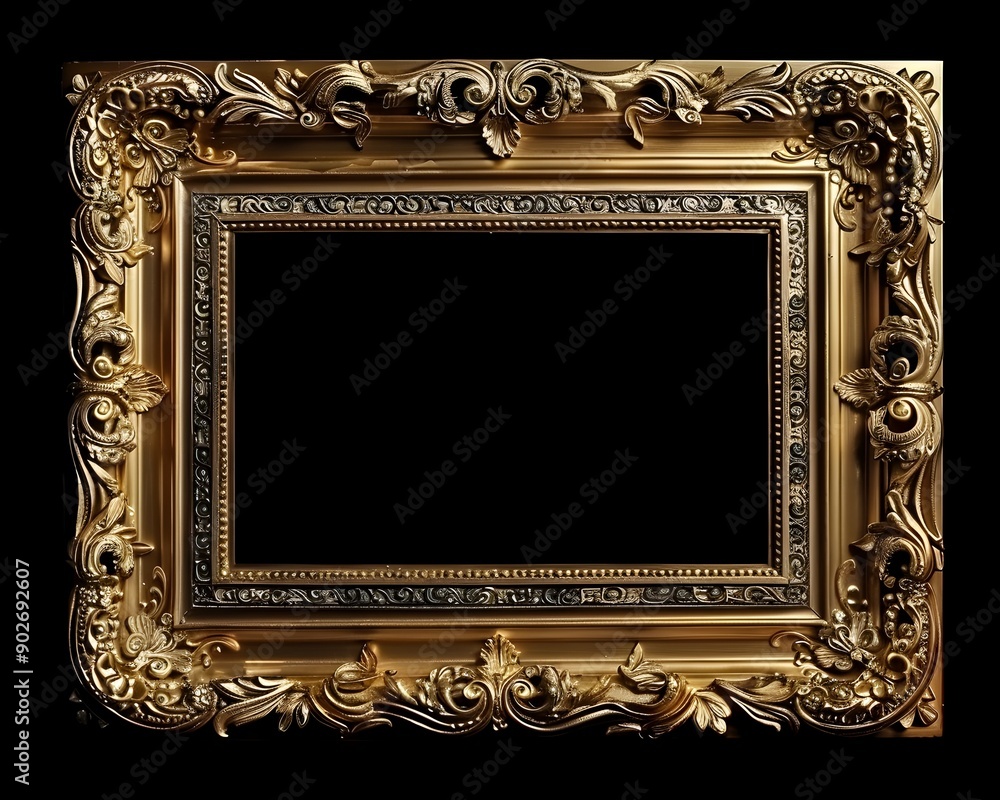 Poster elegant ornate golden frame with intricate patterns and polished finish for or copyspace