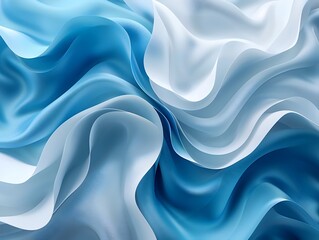 Fototapeta premium Soft, flowing blue and white fabric waves create an abstract, serene pattern with smooth curves and gentle gradients, evoking a sense of tranquility and movement.