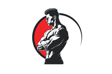 Bodybuilder posing, strongman fitness logo