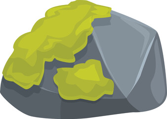 Grey stone with green moss growing on top isolated on white background