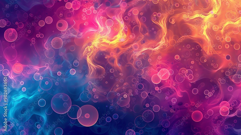 Poster bubbles in neon colors creating a playful pattern, organic shapes, dynamic and vibrant