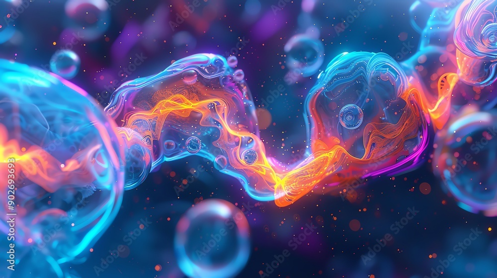 Poster bubbles in neon colors creating a playful pattern, organic shapes, dynamic and vibrant