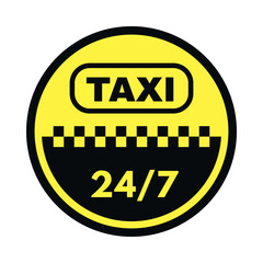 Taxi yellow cab checkered always available round minimal emblem design template vector flat