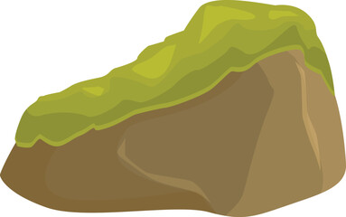 Big brown rock covered with green grass is isolated on a white background