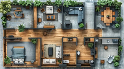 vector, illustraiton, Set of furniture top view for apartments plan. The layout of the apartment design, technical drawing. Interior icon for bathrooms, living room, kitchen, bedroom, hallway . Vector