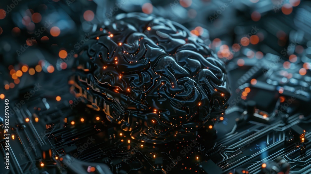 Aufkleber brain resting on a circuit board, symbolizing the idea of artificial intelligence