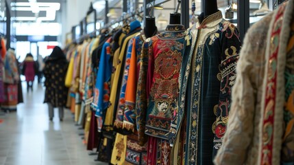 Obraz premium Envision a bustling shopping district in Ulaanbaatar, where traditional Mongolian clothing and modern fashion coexist