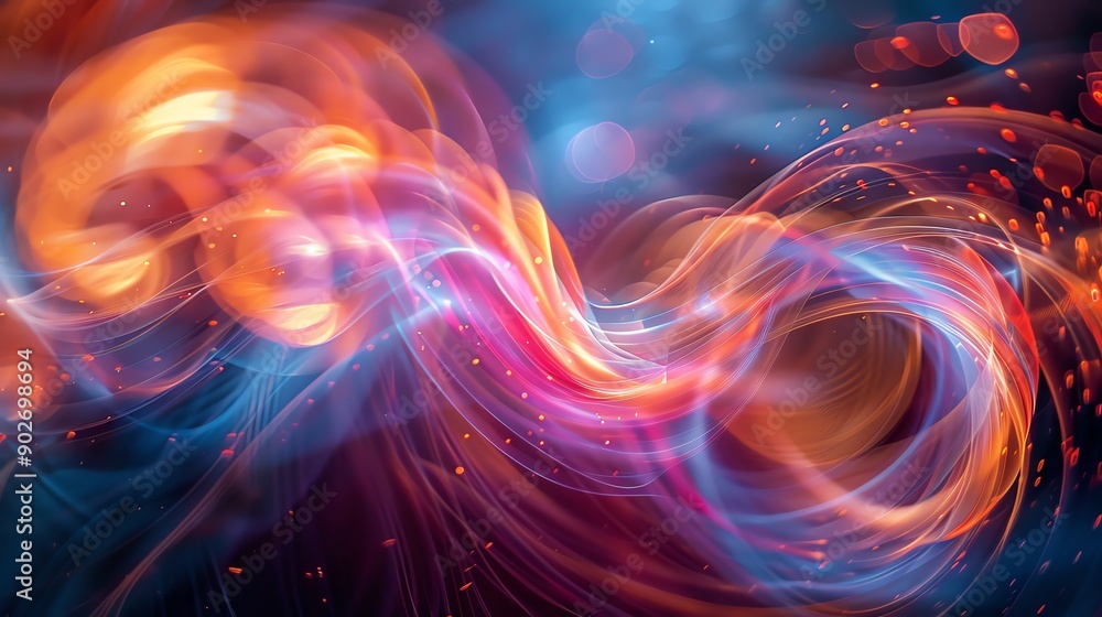 Poster streams of light trails creating intricate patterns, organic shapes, vibrant and captivating
