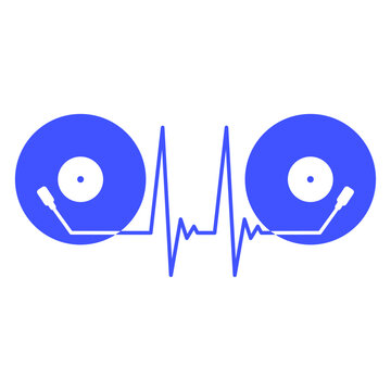 2 Vinyl Record Plate DJ Party Music Pulse Heartbeat Frequency Player Equalizer Retro Mixer Mixing Dance Party Life Techno Life Club Bass Sound Love Icon Symbol Cool Hard Style Trance Raver Disco