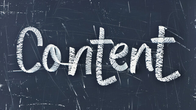 The word content written in white chalk on a used blackboard
